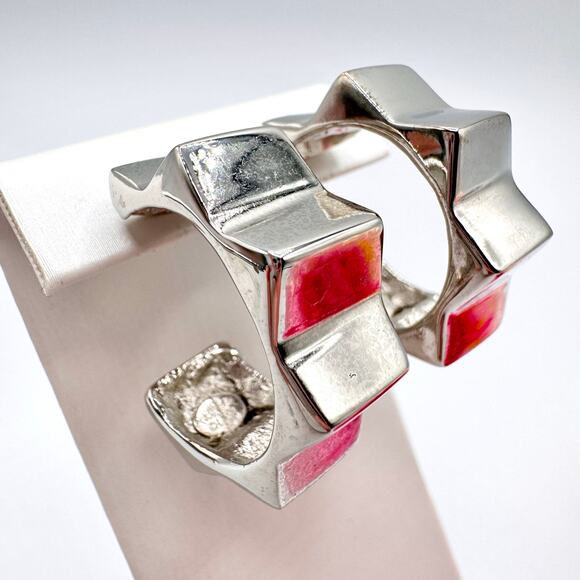 Kenneth Lane Spike Hoop Earrings Silver Tone Pierced Edgy Rocker Punk Baddie - Picture 1 of 12